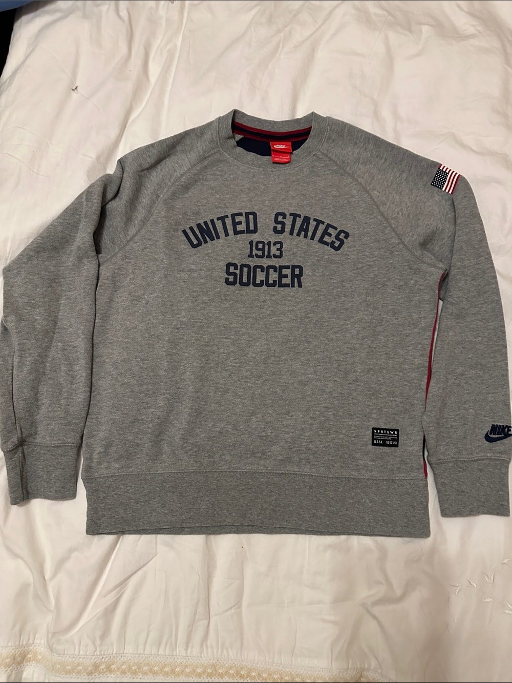 Nike Gray United States Soccer Crewneck Sweatshirt with Navy Print